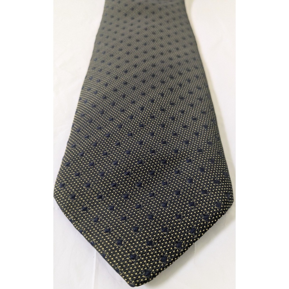 TRE E'perfetto Silk Olive Green Textured Geometric Dot Tie Made Italy 56x3.5